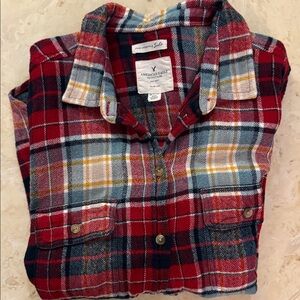 American Eagle Outfitters Red and Blue Flannel Shirt
